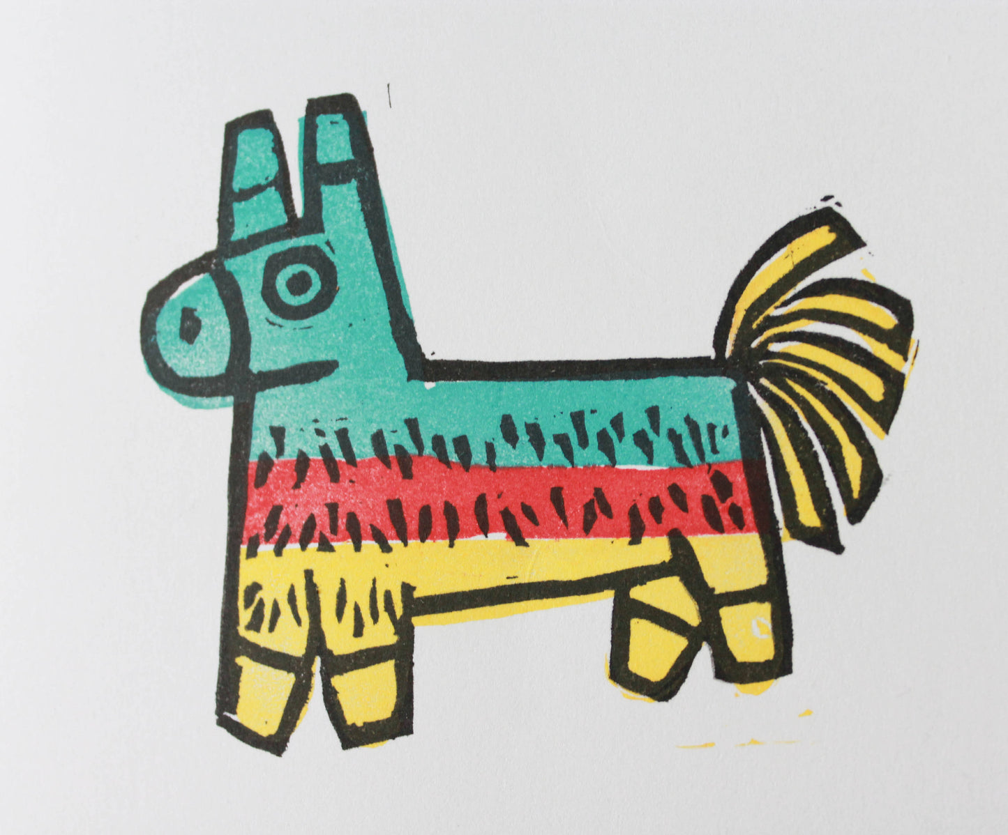 Set of 4 Burro Piñata Linocut Cards