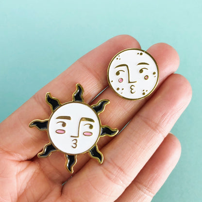 Kissy Face Sun and Moon Enamel Pin