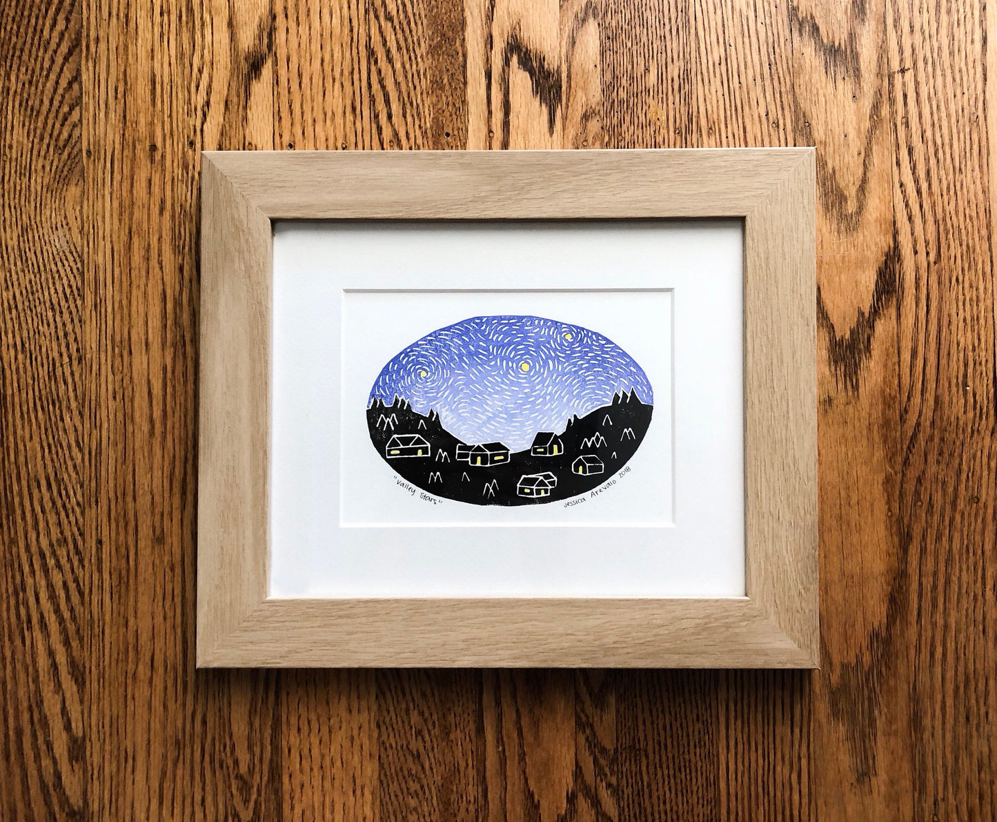 Valley Stars linocut print